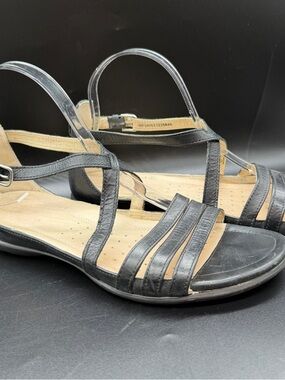 Ecco Black Flash Leather Sambal Sandals Size 9 EU 40 Lightweight Comfortable
